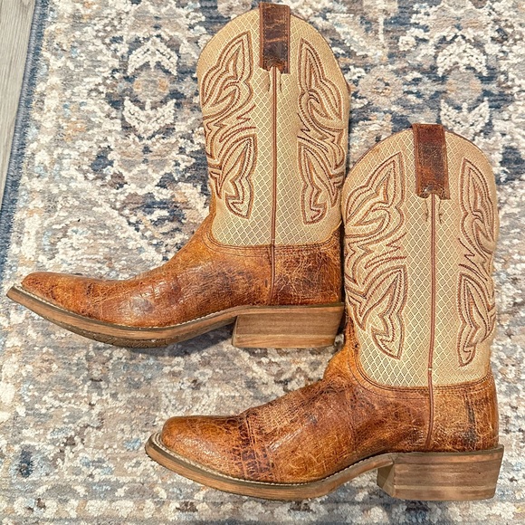 Nocona Leather Cowgirl Boots Tan Half Moon Toe 11” Tall Size 8.5 Women’s - Picture 3 of 9